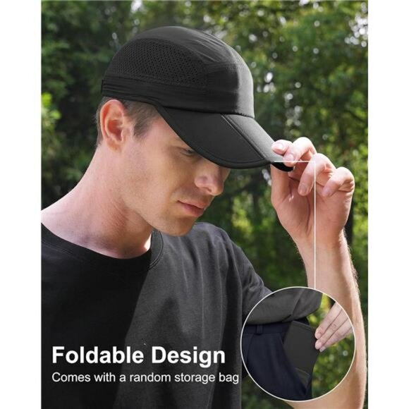Folding outdoor hat for men long brim UPF 50 sun protection hiking cap - Picture 3 of 7